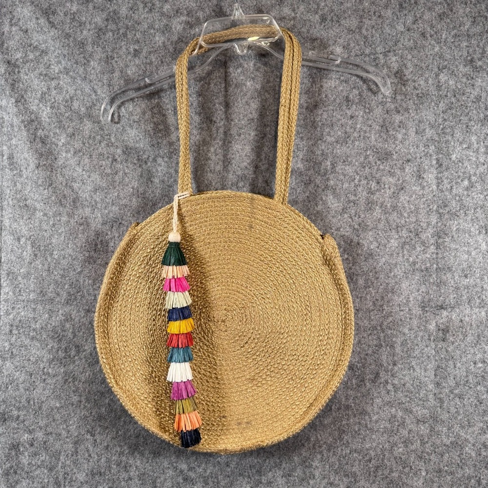 Magid Round Jute Tote Bag Shoulder Handbag Purse Boho Beach Straw Woven Tassle